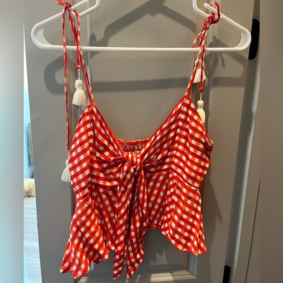 Faithful the Brand red and white gingham top with tassels - Picture 3 of 3